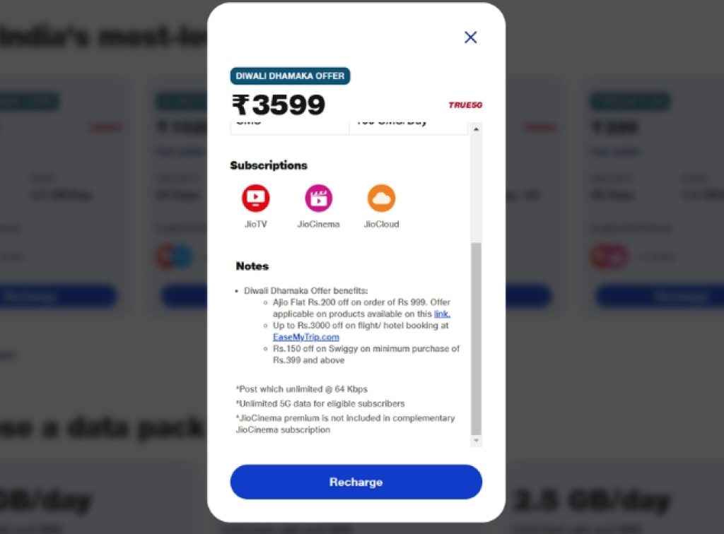 Jio Diwali offer