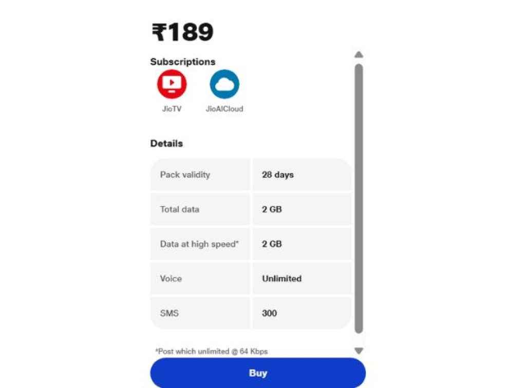 Jio rs 189