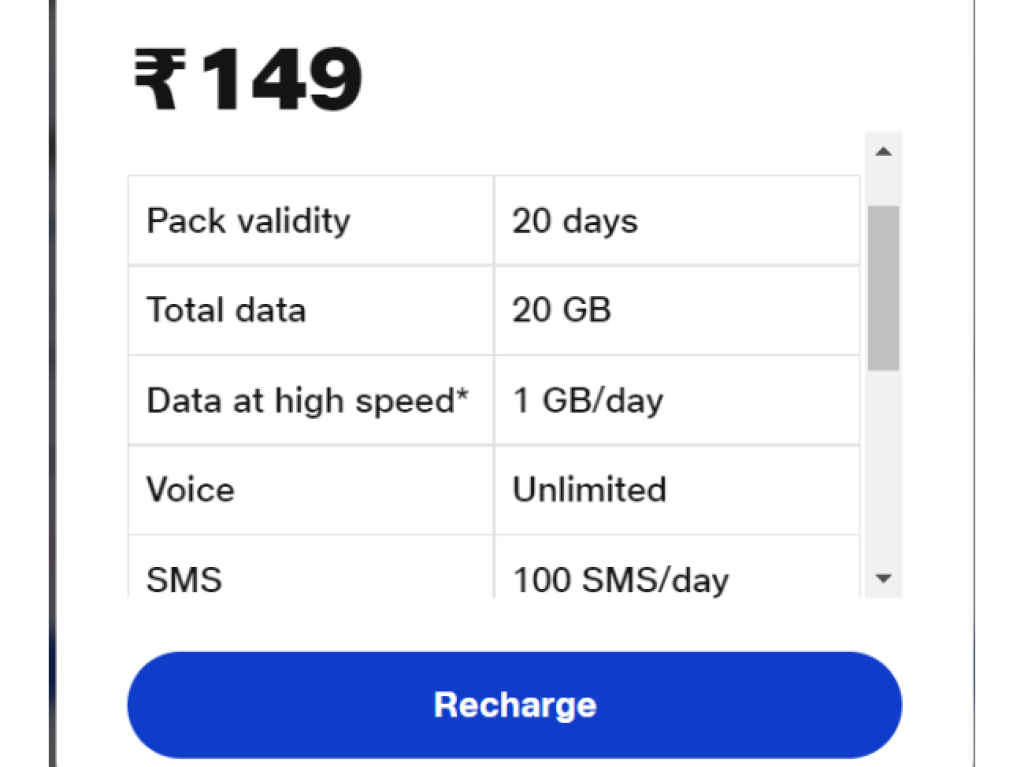 Realiance Jio 149 Prepaid Plan