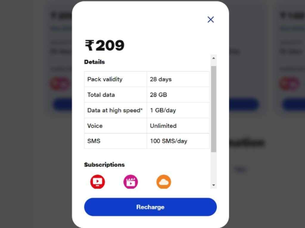 Jio 209 Prepaid Plan