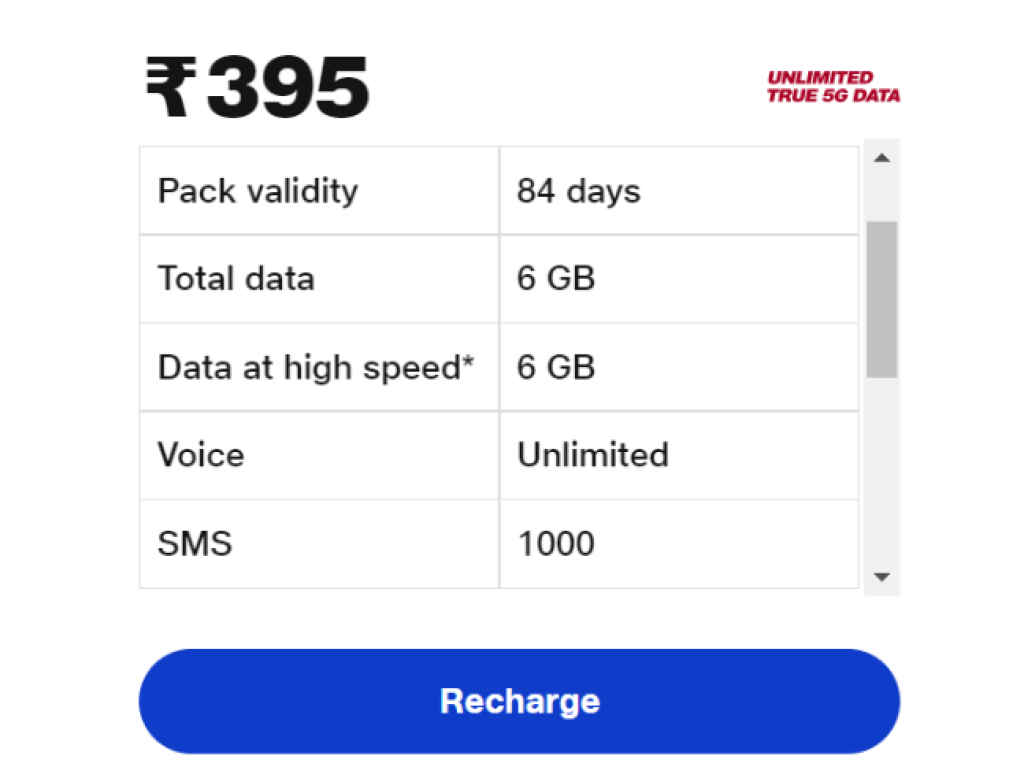 84 Days Prepaid Plan Jio 395