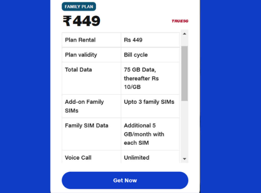 Jio 449 Postpaid plan 