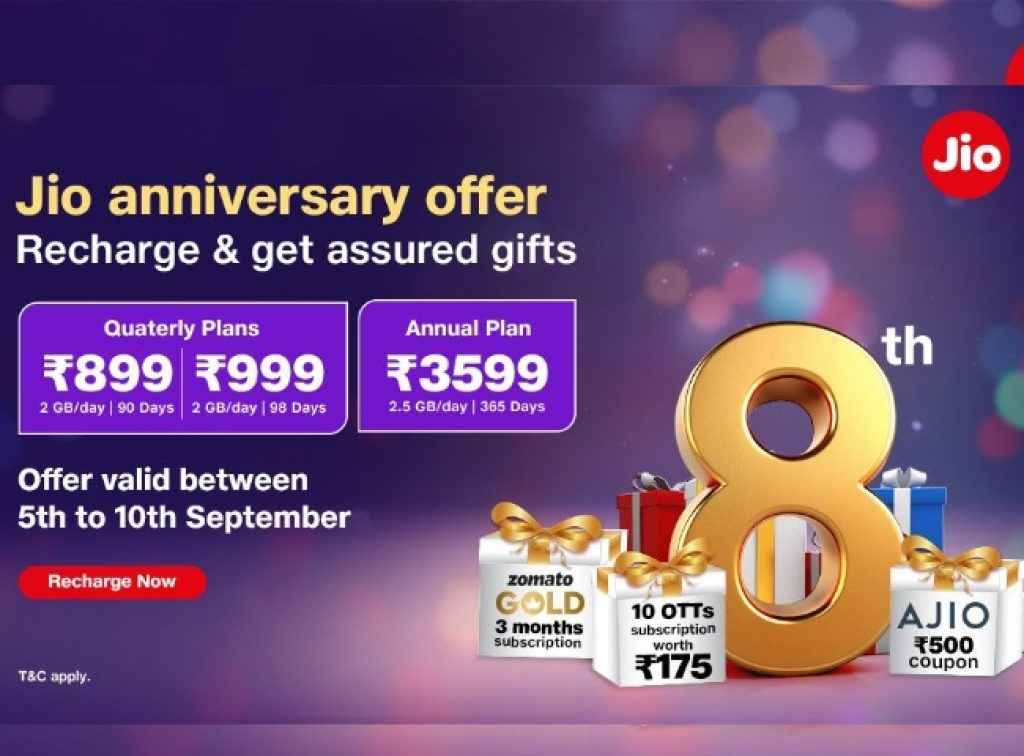 Jio 8th Anniversary Offer announced 2024