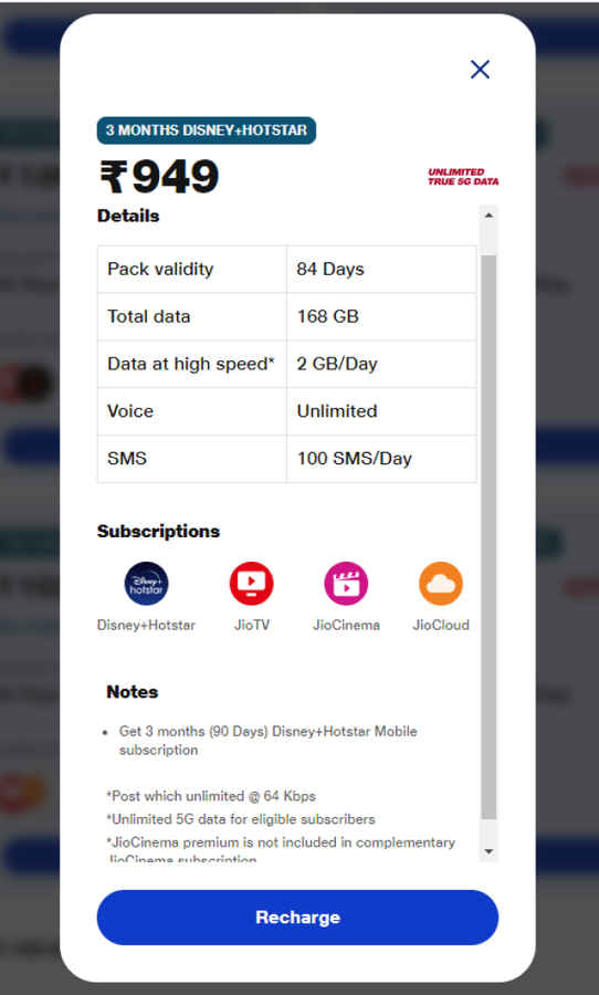 Jio 949 recharge plan