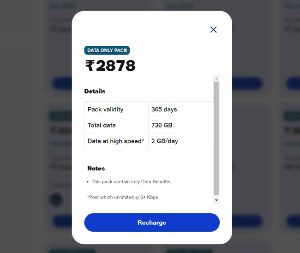 Jio Add-on Data Pack