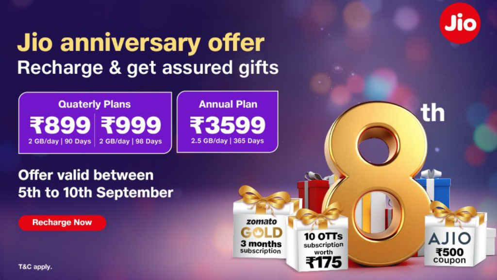 Reliance Jio 8th Anniversary Offer announced 2024