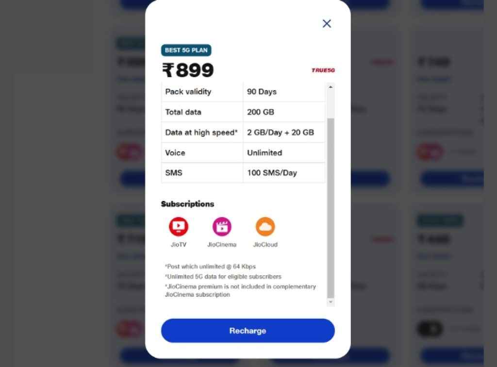 Jio Best Plan Rs 899 Prepaid Plan