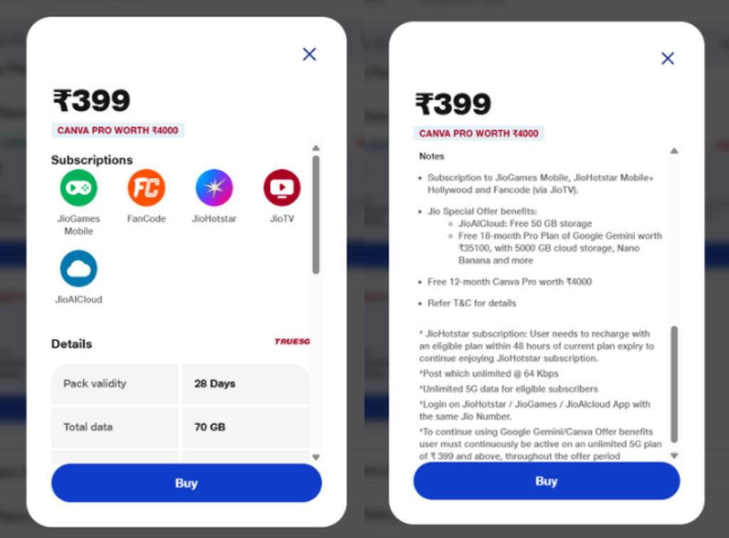 Jio Offer rs 399 plan benefits