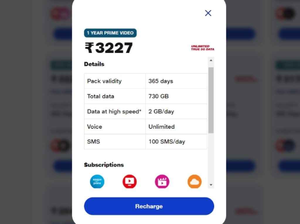 Jio Prepaid Plan with one year prime video