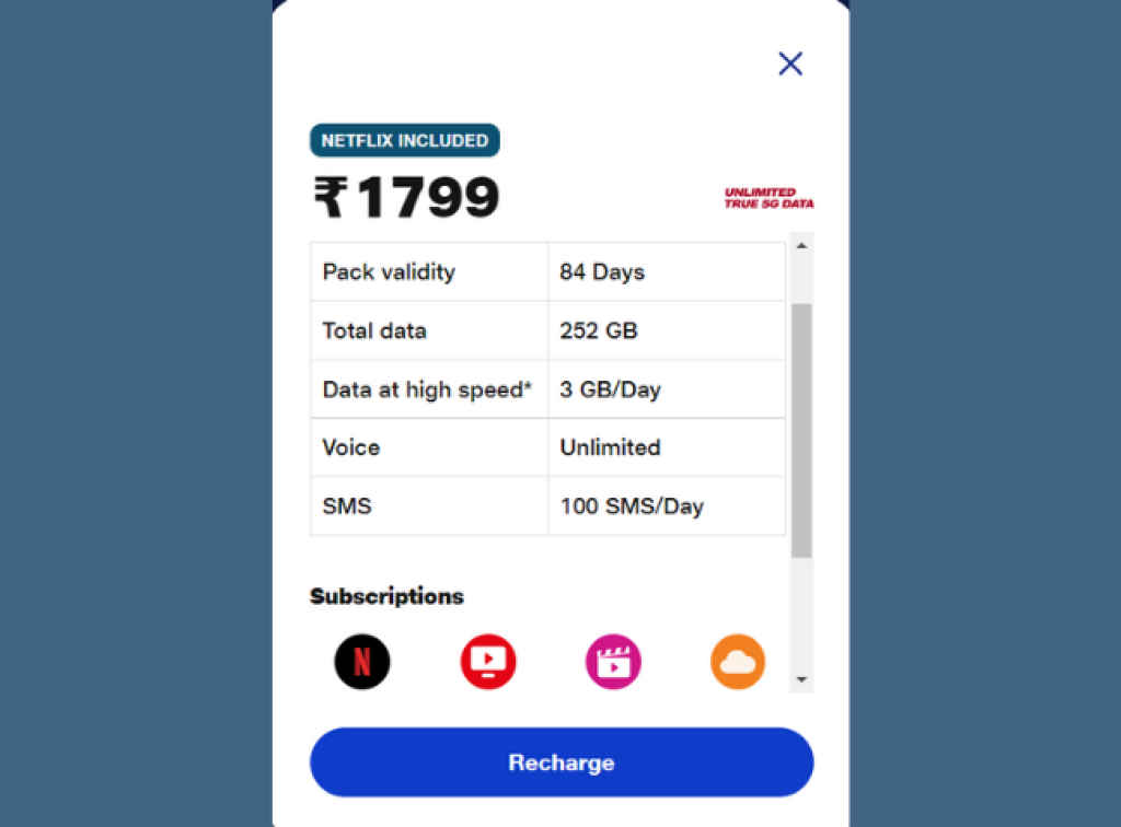 Reliance Jio Rs 1799 Prepaid Plan
