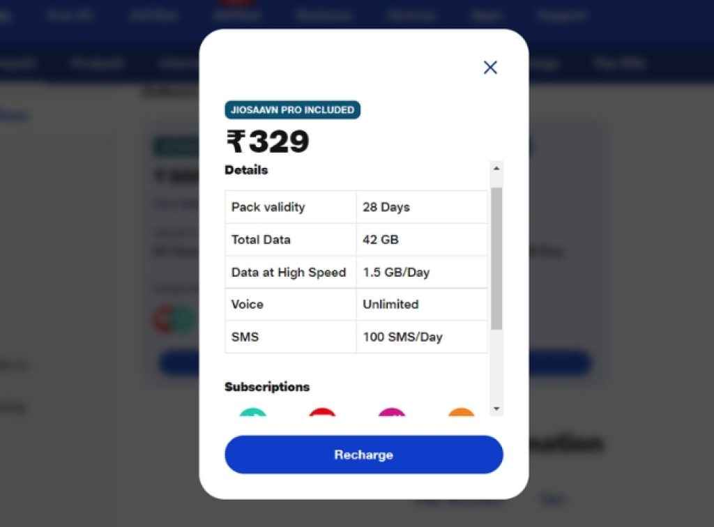 Jio Rs 329 Prepaid Plan