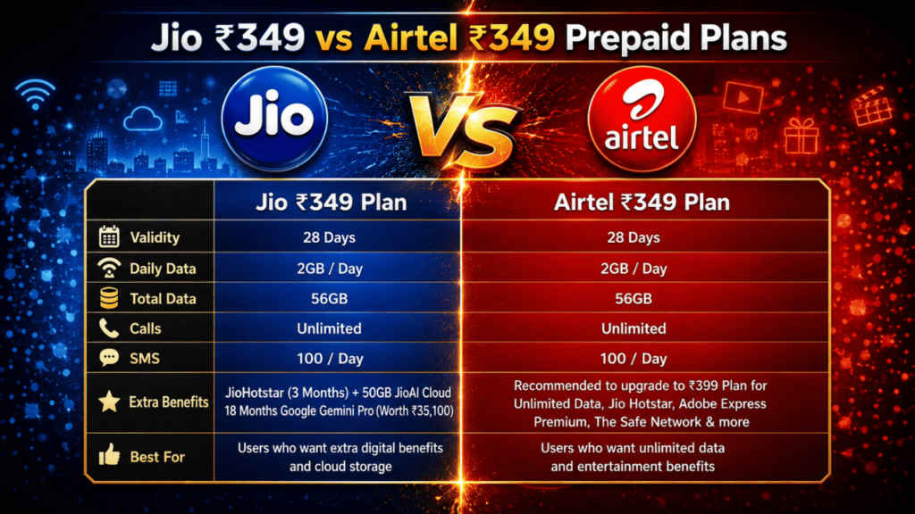 Jio Rs 349 vs Airtel Rs 349