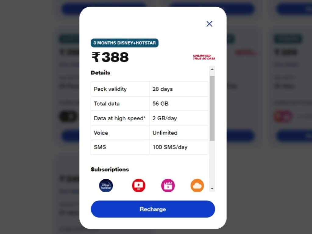 Jio Rs 388 Plan with free disney+ hotstar