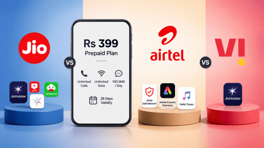Jio Rs 399 vs Airtel Rs 399 vs VI Rs 399 plan