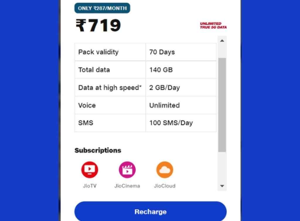 Reliance Jio Rs 719 Plan