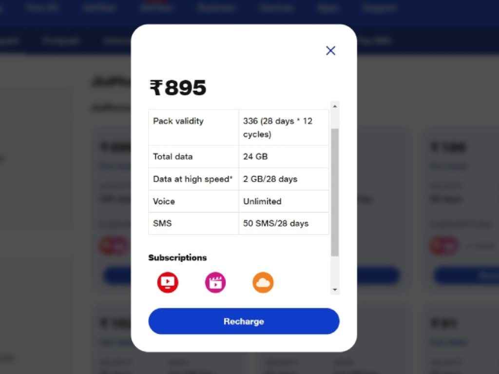 Reliance Jio Rs. 895 Recharge Plan details