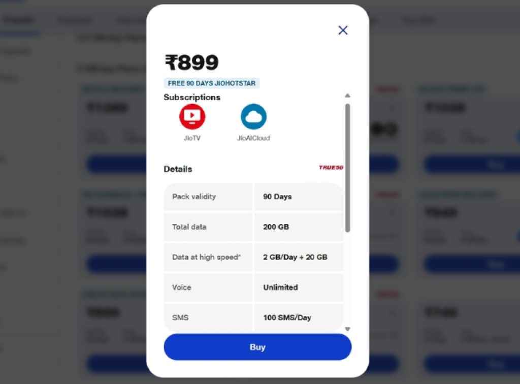 Reliance Jio 899 Recharge -Jio Plan