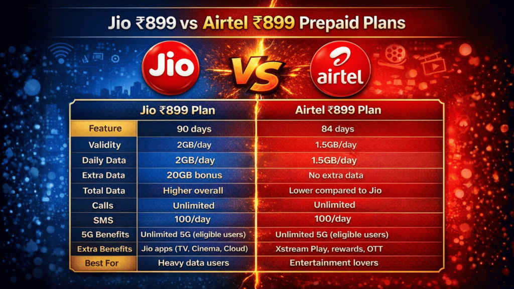 Jio Rs 899 vs Airtel Rs 899