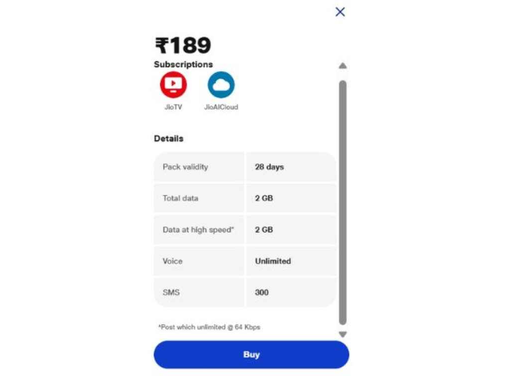 Jio rs 189