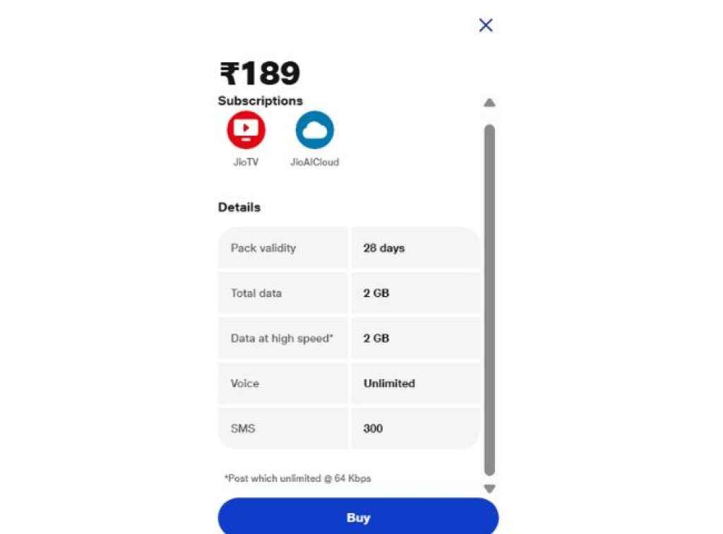 Jio rs 189