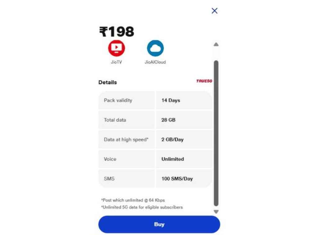 Jio rs 198