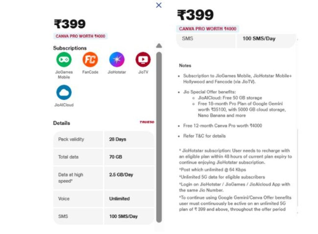 Jio rs 399