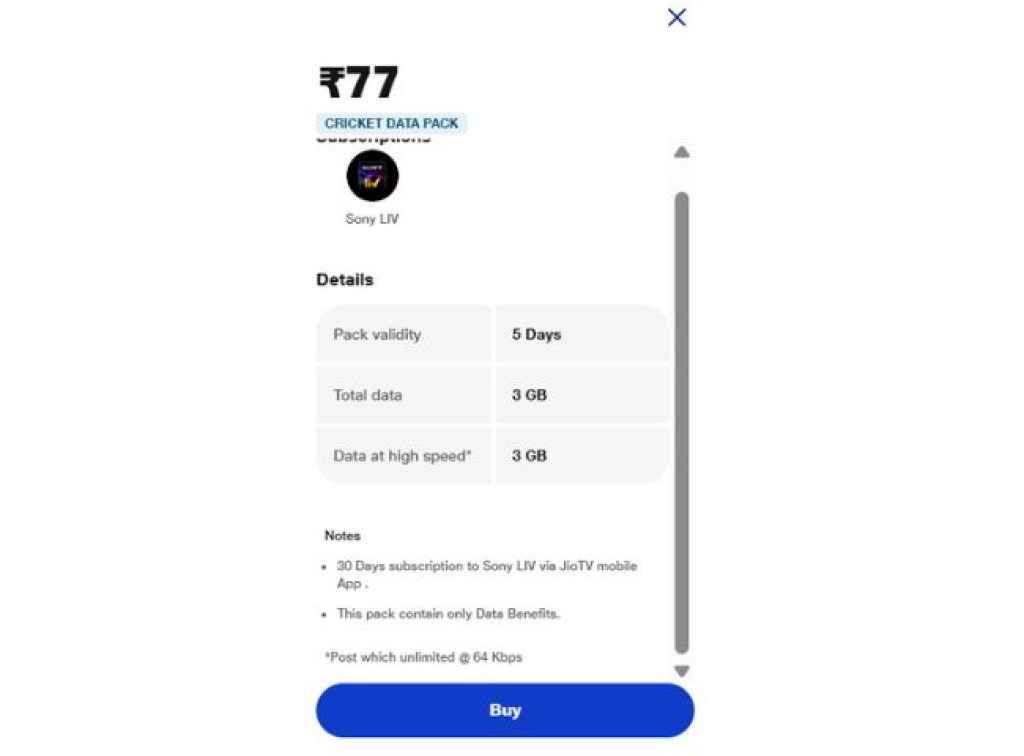Jio rs 77