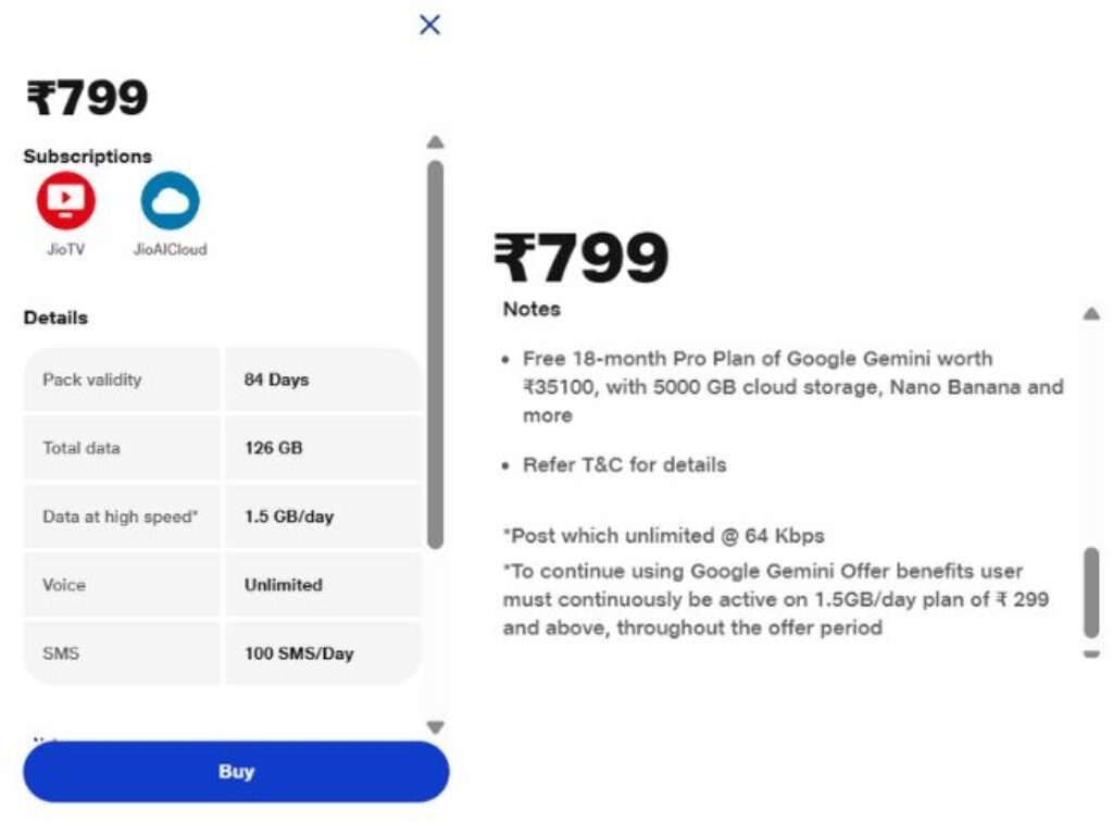 Jio rs 799