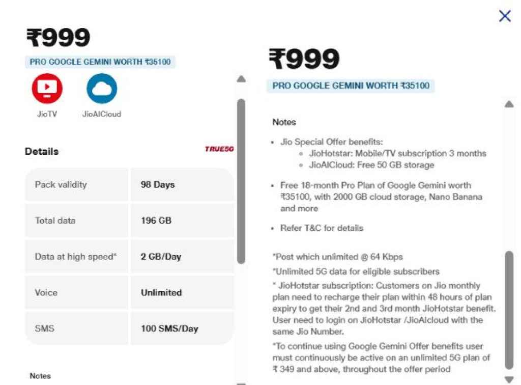 Jio rs 999