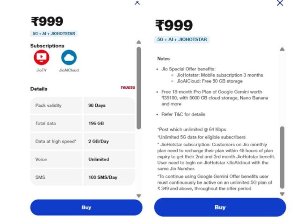 Jio rs 999