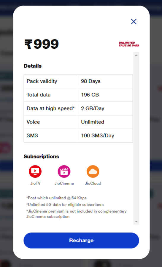 Jio rs 999 plan details