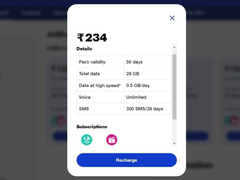 Reliance Jio new plan offers 56 days validity at rs 234 Only