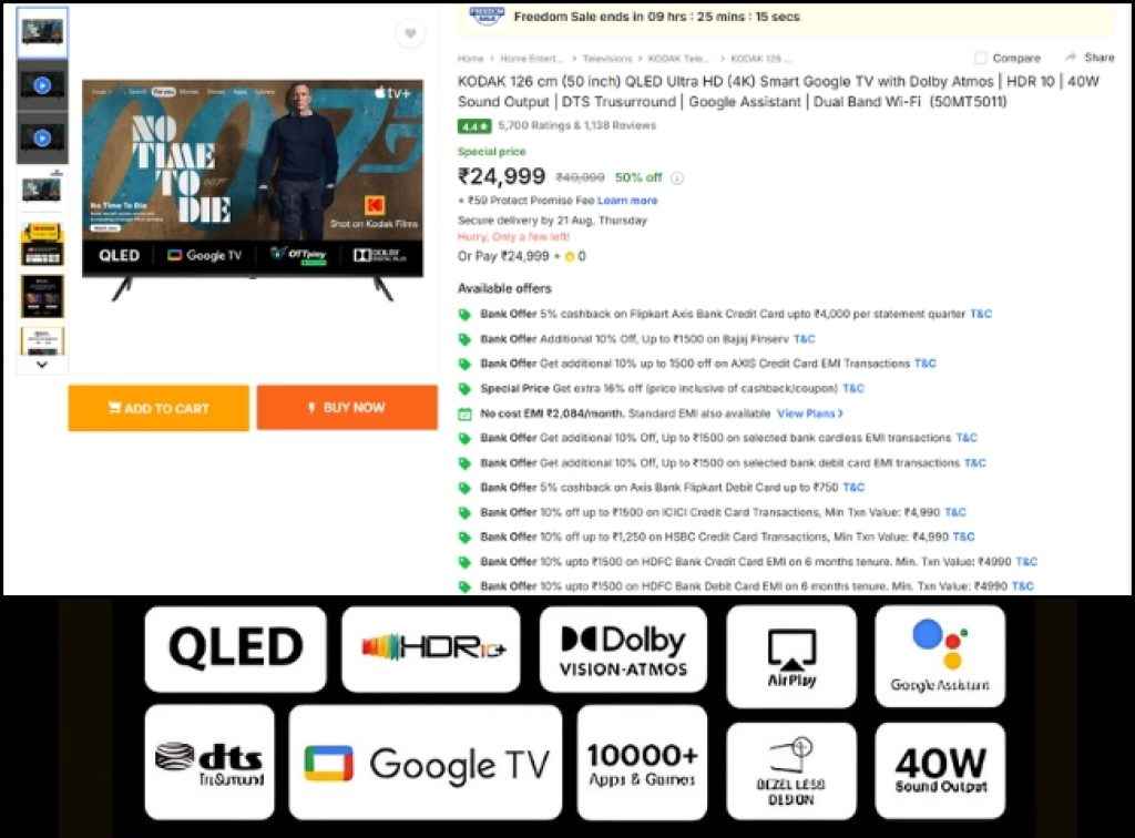 KODAK 50 inch QLED Smart Tv