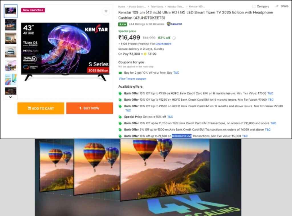 Kenstar (43) Smart Tv offer on flipkart