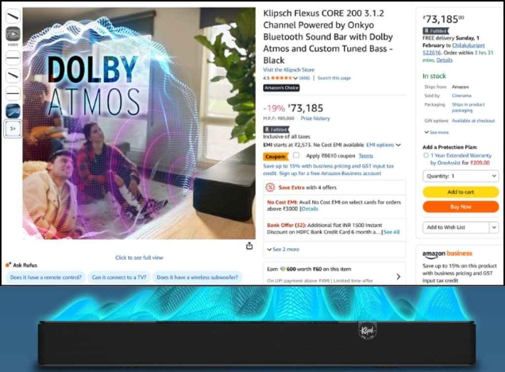 Klipsch 3.1.2 Dolby Atmos Soundbar deal on amazon