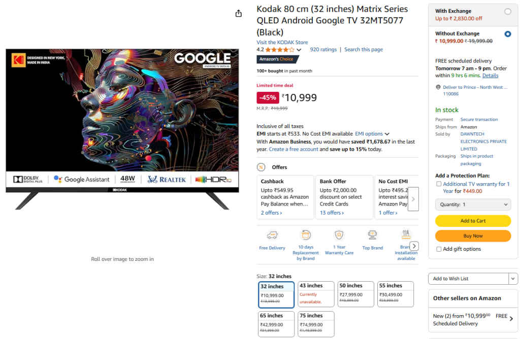 32 Inch Kodak Google Smart Tv on Sale