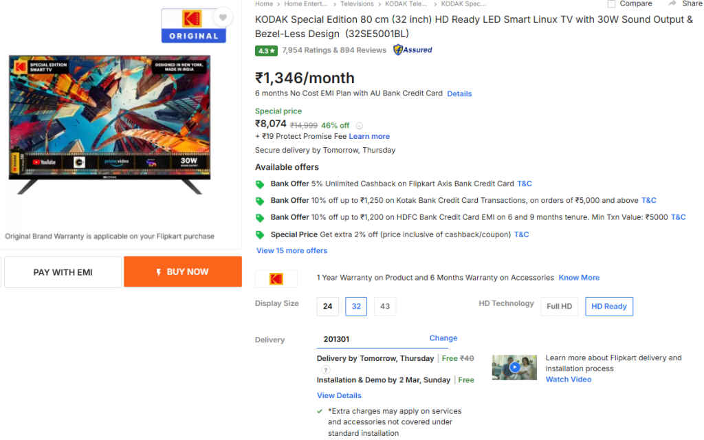 Kodak 32 Inch Smart TV on Maha Shivaratri Offer