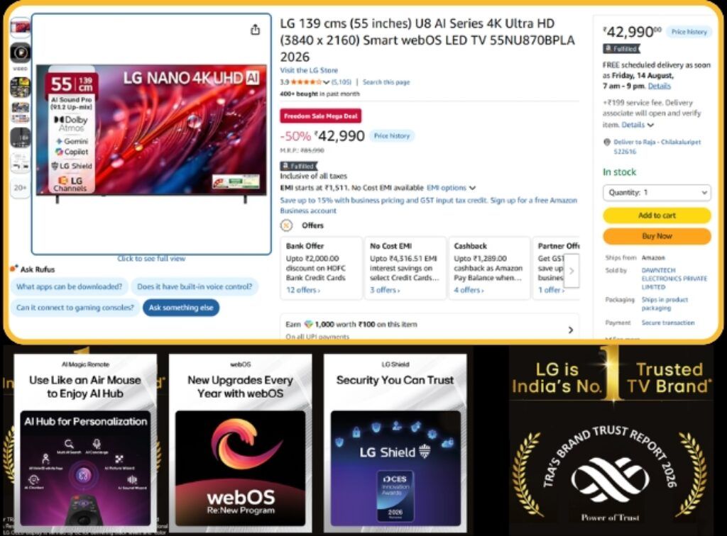 LG 55 Nano Smart Tv deal on amazon great freedom sale