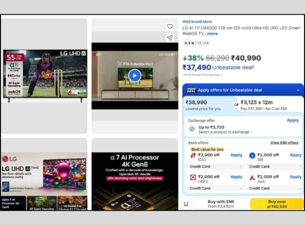 LG 55 inch AI Smart Tv deal on flipkart sale