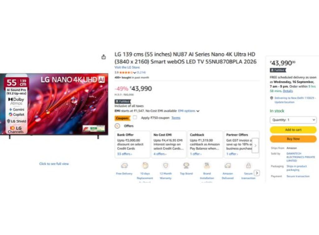 LG ) NU87 AI Series Nano 4K Ultra HD
