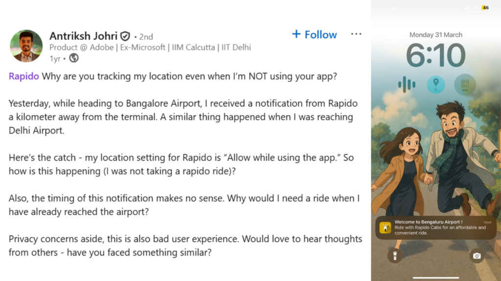 LinkedIn post for Rapido