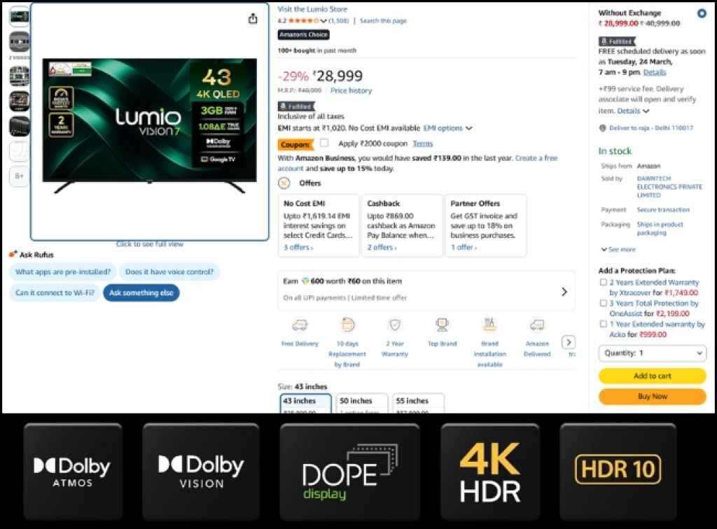 Lumio QLED Smart Tv Deal on amazon