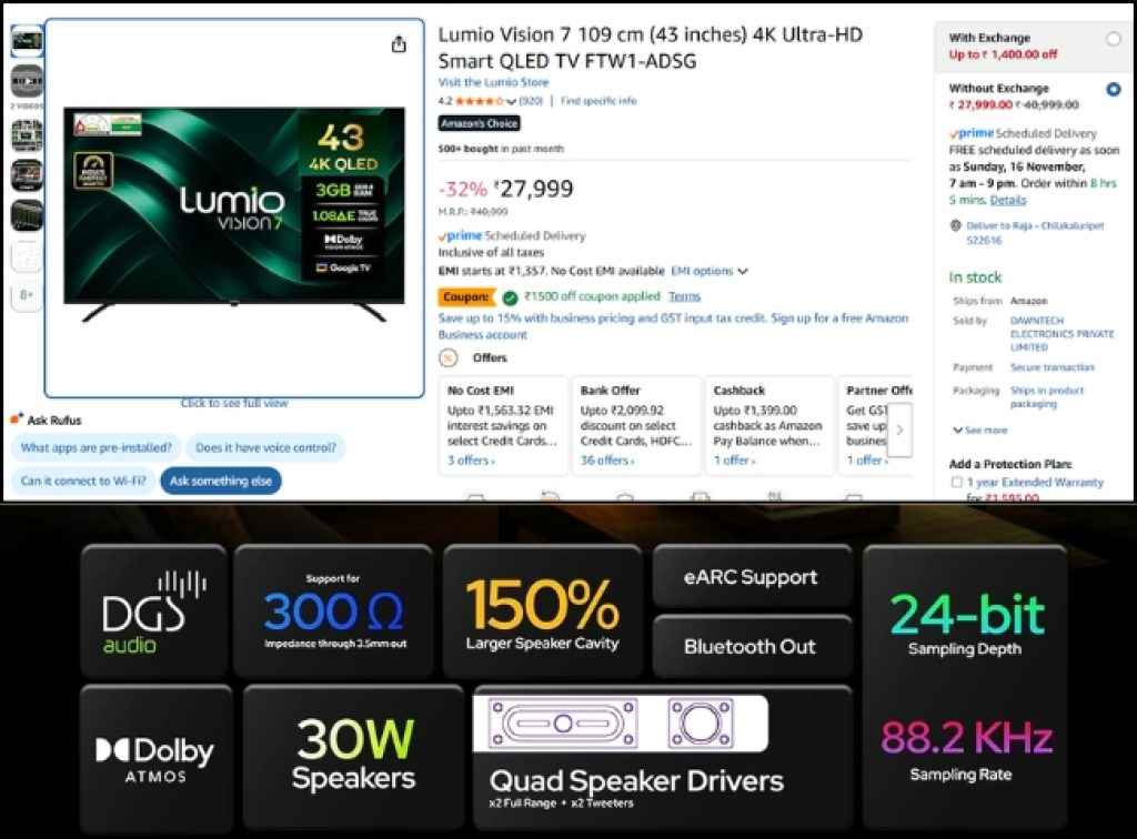 Lumio Vision 7 Dolby QLED Smart Tv