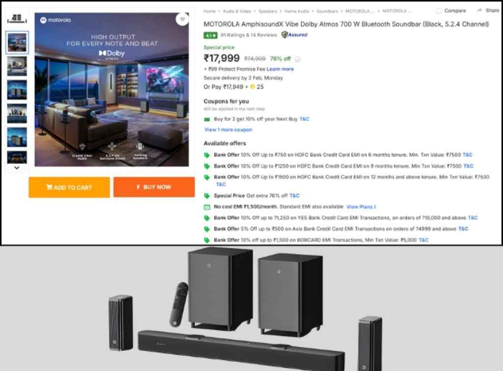 MOTOROLA 5.2.4 Dolby Atmos soundbar deal on flipkart