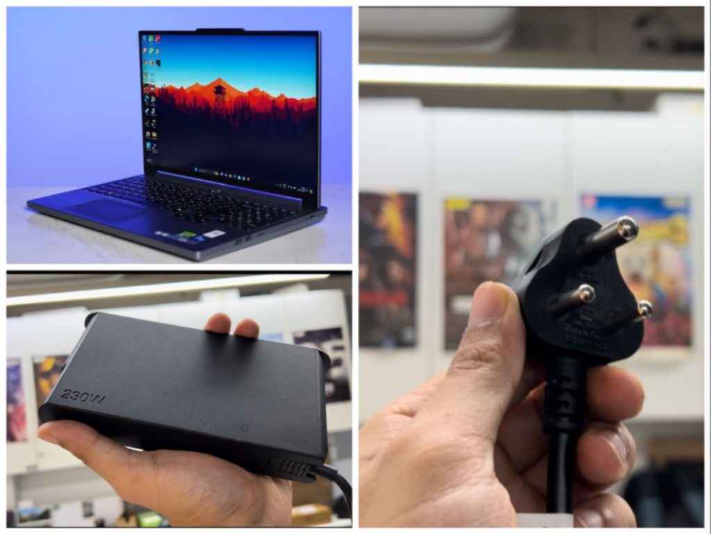 Lenovo Legion 5i Review: Laptop's box content showcasing power 3A cable, laptop, charging cable