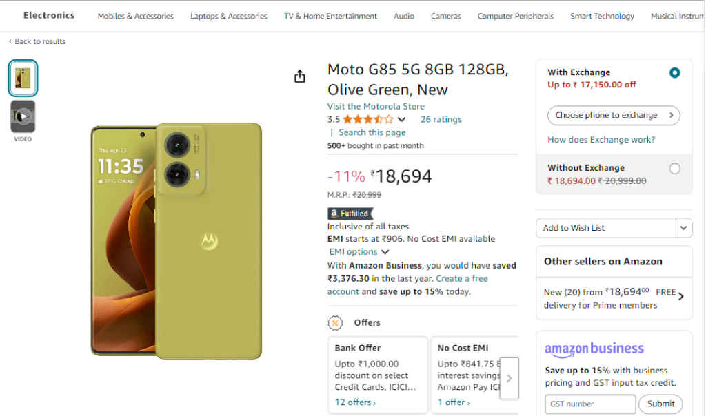 Moto G85 5G smartphone price cut