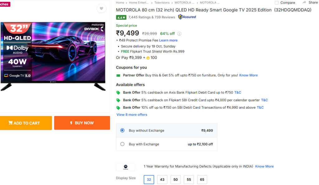 Motorola 32 inch QLED Smart Google TV