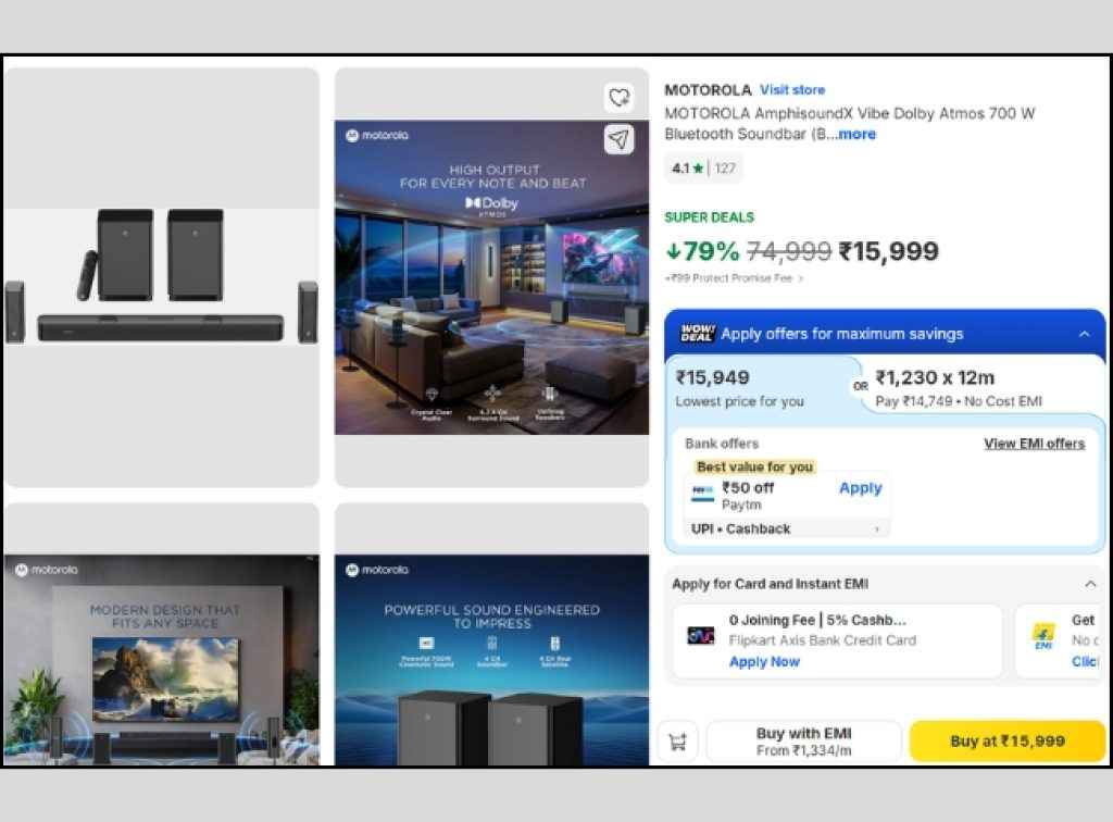 Motorola 5.2.4 Dolby Atmos soundbar deal on flipkart