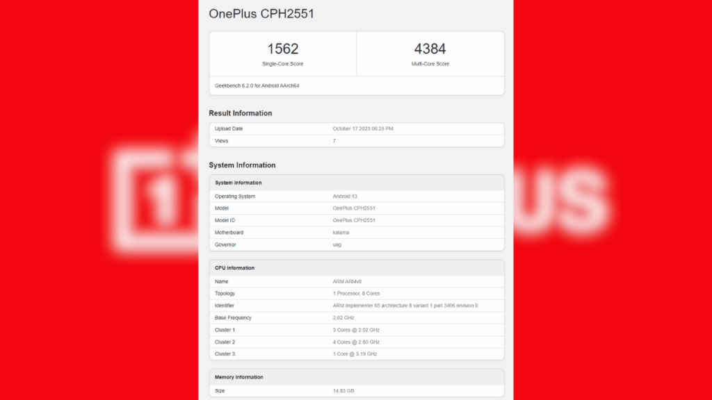 Geekbench scores of OnePlus Open named as OnePlus CPH2551