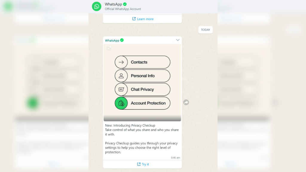 WhatsApp's Privacy Checkup text